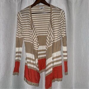 Kate Hill Tan and Orange Cardigan Sweater with Waterfall Collar